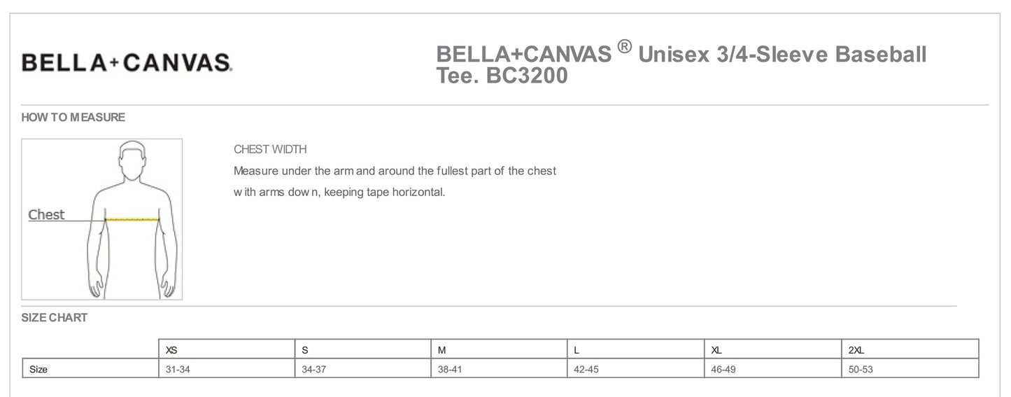 BELLA+CANVAS ® Unisex 3/4-Sleeve Baseball Tee